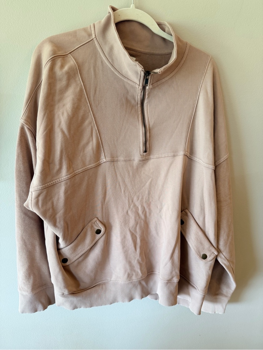 Aerie Half-Zip Oversized Sweatshirt – Women’s Large – Tan – Cozy Pullover